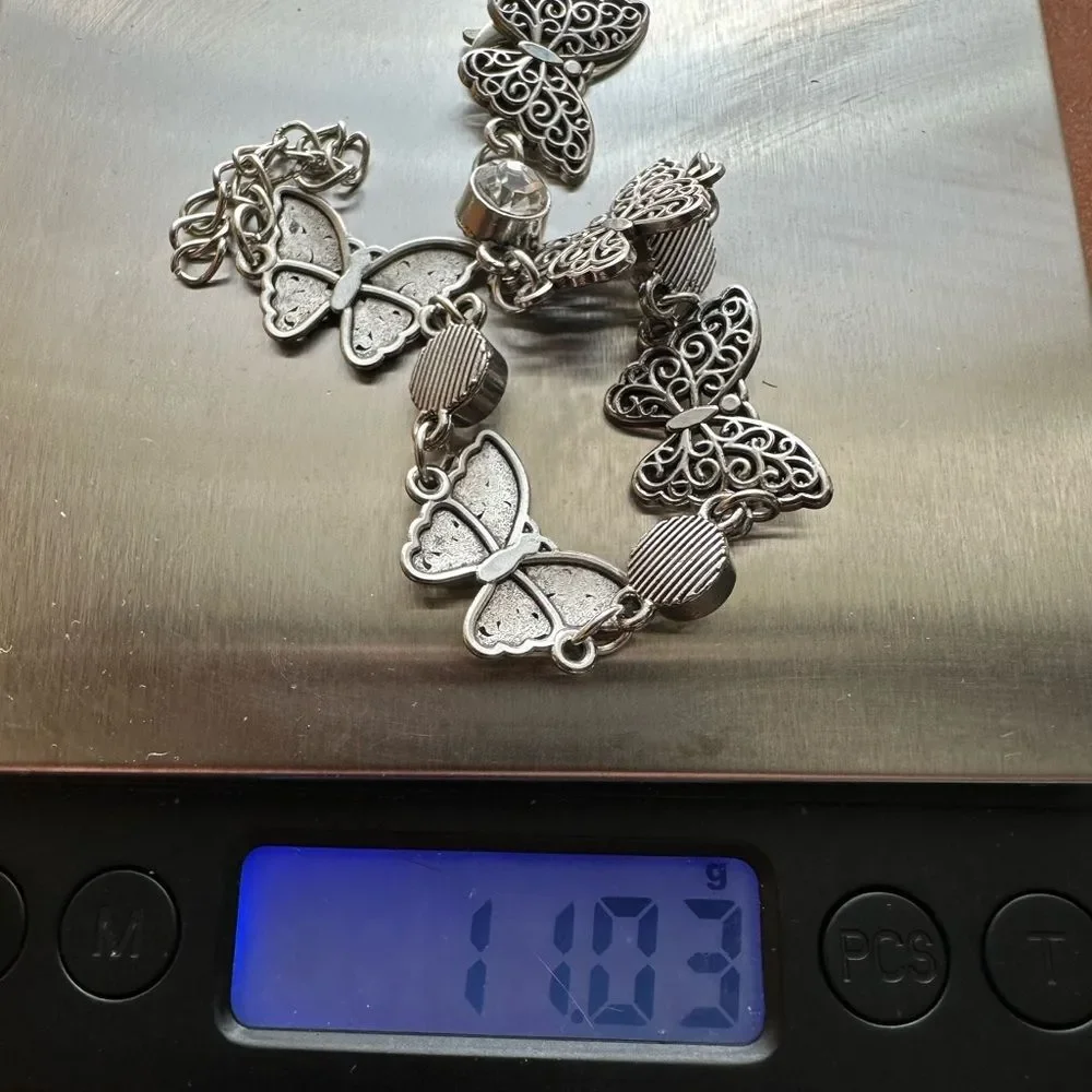 Dainty Butterfly and Crystal Charm Bracelet